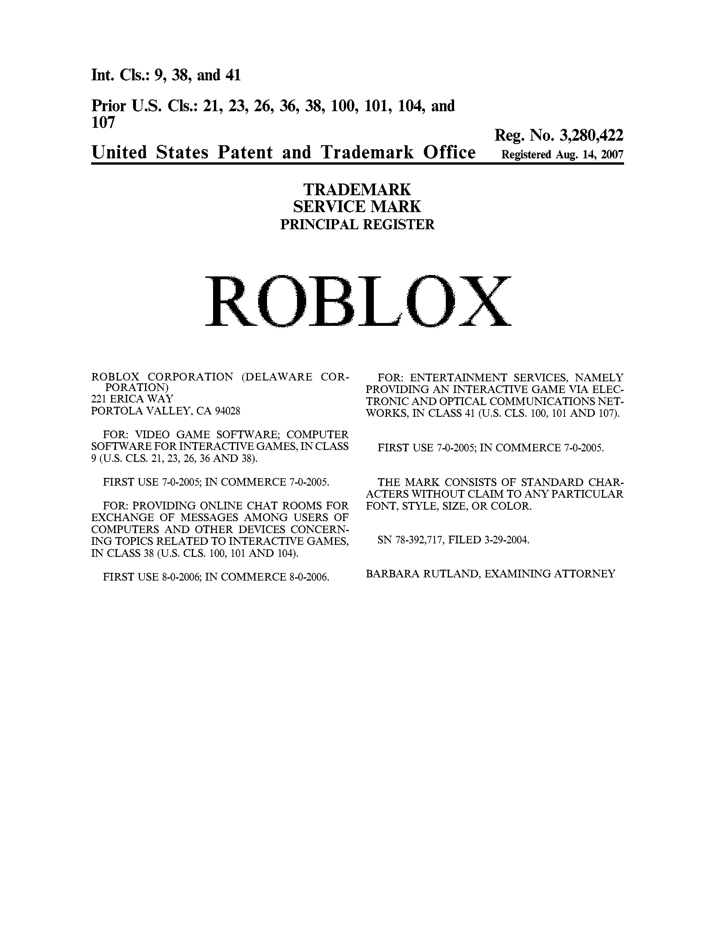 Roblox Details A Report By Trademark Bank Calendar Your Mark Monitor Similar Marks - roblox corporation ca
